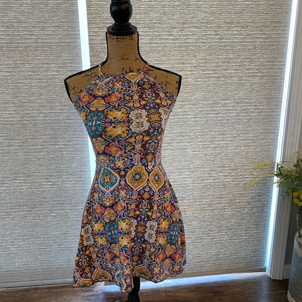 Yellow and designed mini dress